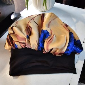 Double Layered Floral Beige Blue Bonnet